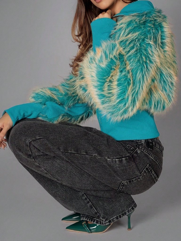 Green Sexy Women's Warm Short Fake Fur Coat